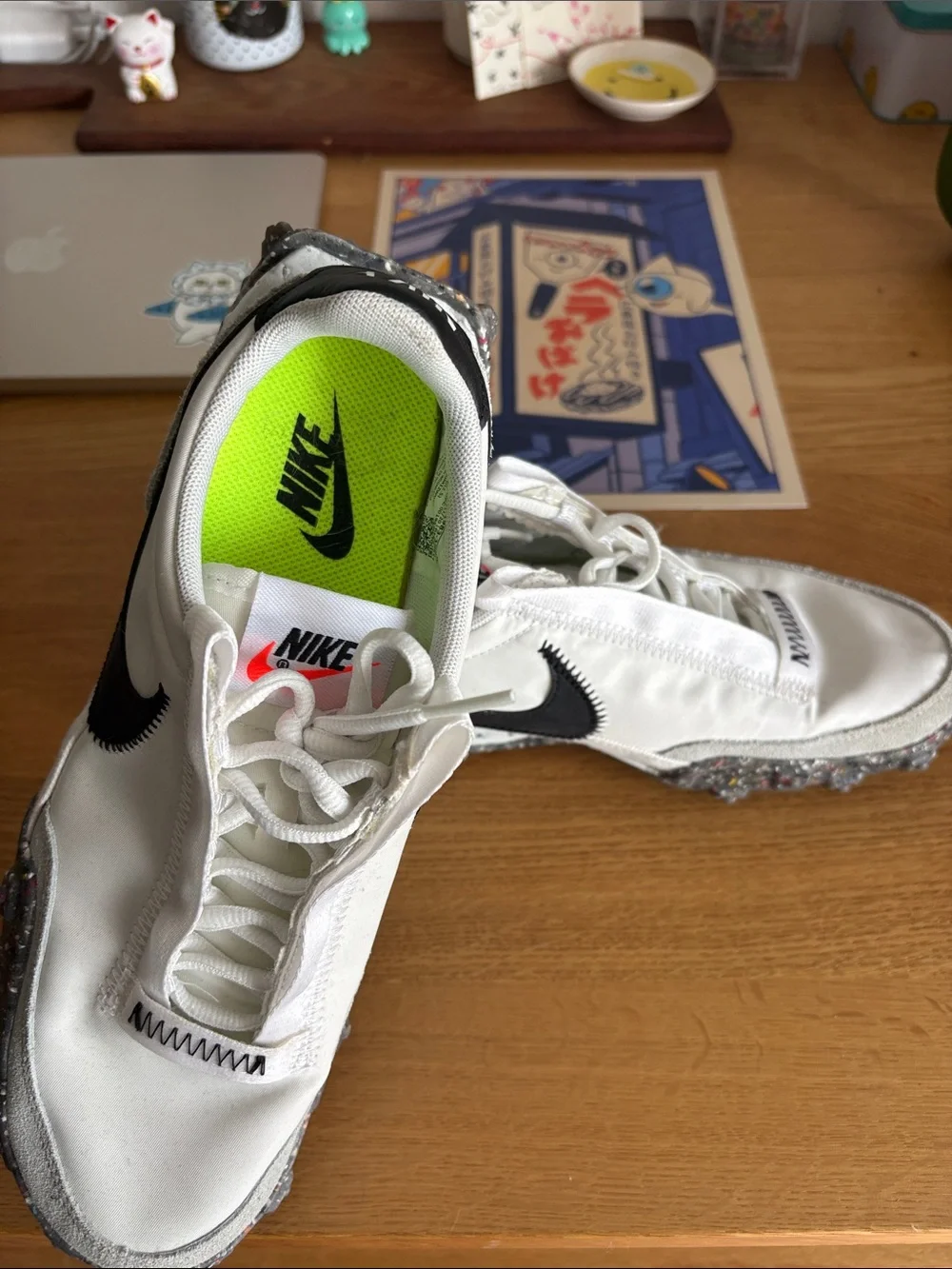 Nike Women’s White Sneakers with Black Swoosh and Neon Green Insole